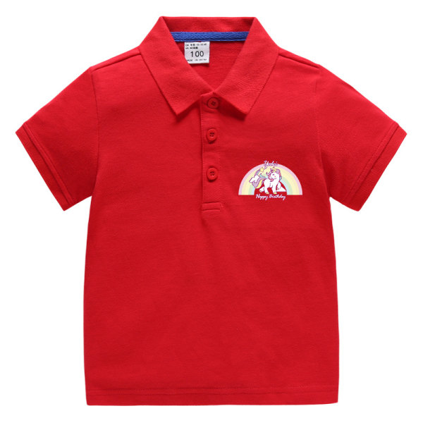 Sommarkläder för barn-POLO skjorta halvärm bomull-röd 100cm