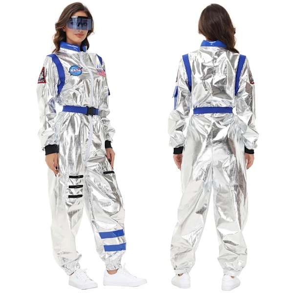 Vuxen rymd astronaut silver jumpsuit för män och kvinnor Halloween cosplay fest dräkt par rymddräkt robot uniform dräkt XL Blue