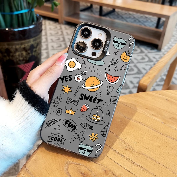 Tecknad Frostat Dubbellager Färg Silver Phone Case Iphone 15 Case Case Style C Svart Ypmd0930