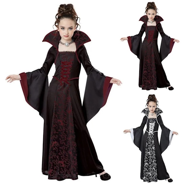 Halloween Cosplay Häxa Vampyr Kostym för Barn Flickor Disfraz Karneval Klä Ut Fest Mujer Barn Prestationskläder 130cm B