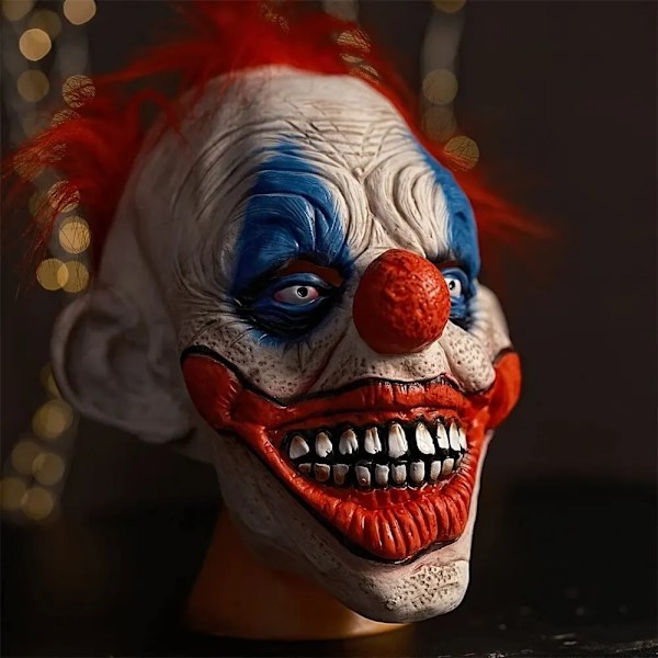 Ondskad Skrattande Clownmask Läskig Killer Joker med Röd Hårfärg Latexmasker Halloweenfest Klänning Cosplay Spökhus Tricky Rekvisita x12063