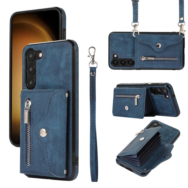 För Samsung Galaxy S23+ Rfid-blockeringskortväska Stötsäkert phone case Kickstand Pu Läder+tpu- cover Blue