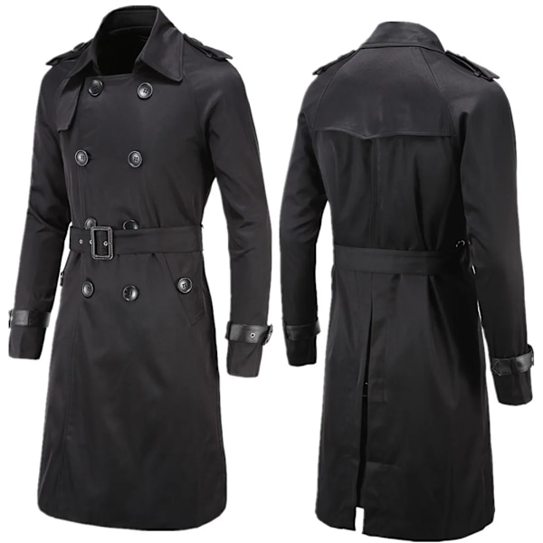 Herr Höst Vår Vindjacka Överrock Långa Trenchcoats med Bälte Herr Ärtrock Dubbelknäppt Ärtrock W03 Asian 4XL (US Lplus) black