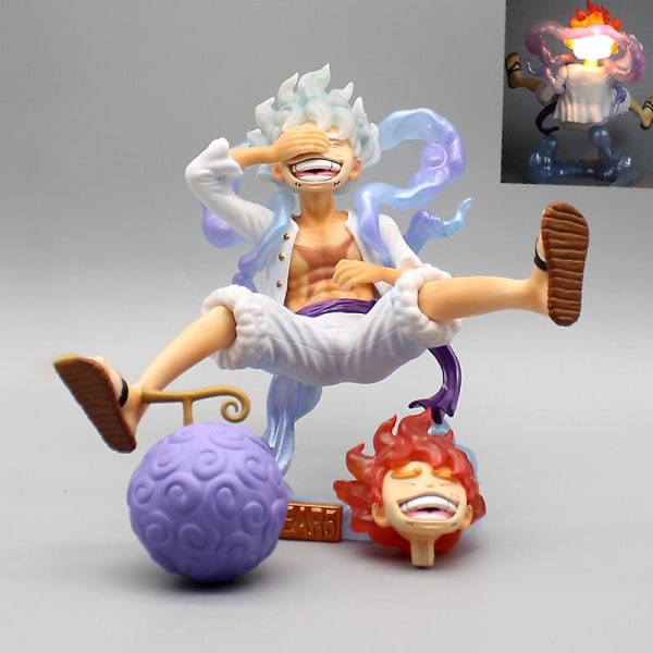 One Piece Luffy Gear 5 Anime Figur Sun God Nika 17cm Pvc Action Staty Staty Samlarobjekt Modell Dockleksaker För Barn Present C with box 16cm with light