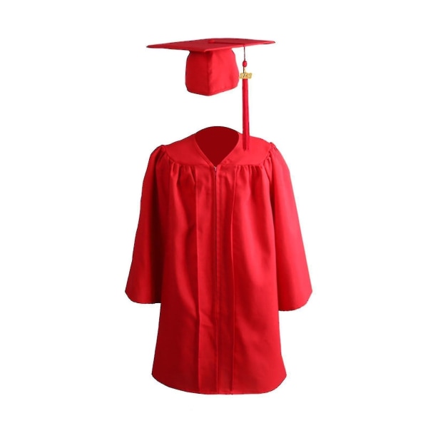 1 Set Graduation Gowndragkedja med hatt Polyester Kid akademisk klänning Red M