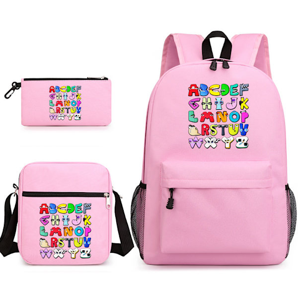 Alphabet Legend Student Skolväska 3-delat Set Rosa