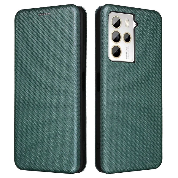 För HTC U23 Pro 5G Telefonställ Case Carbon Fiber Texture Cover med kortplats Green
