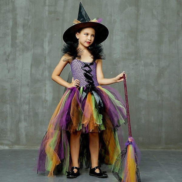2-12 år Barn Flickor Häxa Cosplay Kostym/kvast Halloween Klänning + Hatt Set Tmall 2-3 Years Broom