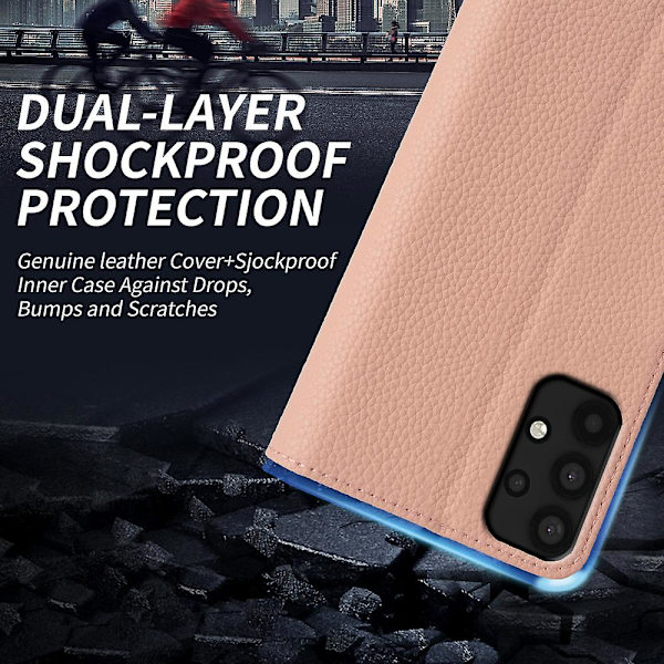 För Samsung Galaxy A33 5g äkta kohudsläder cover Fullt skydd Telefon Flip Case Pink