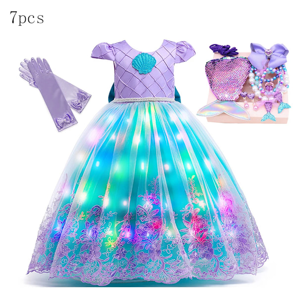 Disney Ariel sjöjungfruklänning med LED-ljus, cosplayklänning för barn, lyxig prinsessklänning för födelsedagsfest Mermaid Dress 1 2-3T(100)