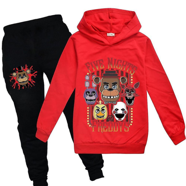 Guoguo Kids Five Nights At Freddy's Trainingsuit Set Långärmade Luvtröjor Huvtröja Toppbyxor Fnaf Casual Outfits Activewear Present Red 9-10 Years