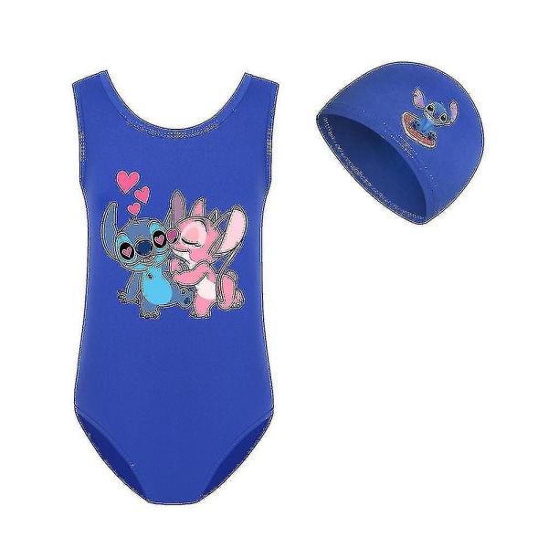 Stitch Flickor Baddräkt Ett stycke Badkläder Mode Lilo Och Stitch Badkläder För Barn Sommar Baddräkter + Cap 130cm gul