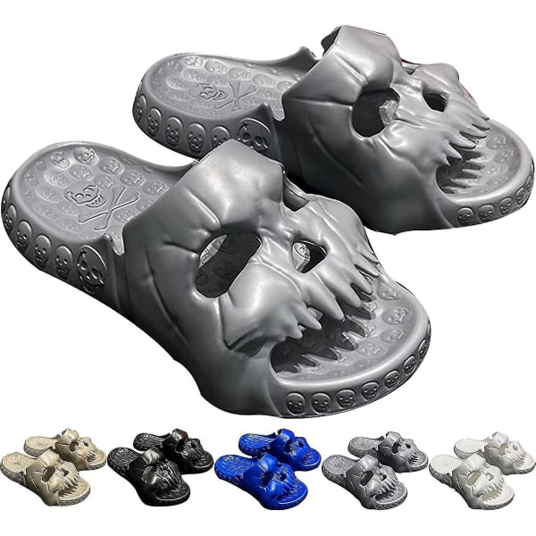 Tofflor Tjockbottna Strandsandaler Par Tofflor Skull Tofflor Enkelband Slides Sommar Light Gray Size 36x37