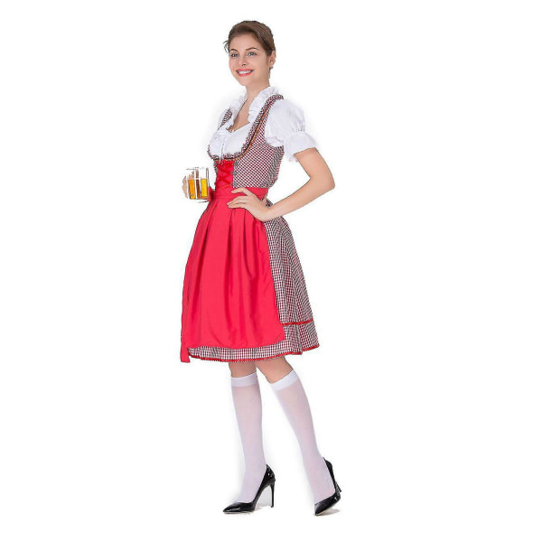 Kvinnors Oktoberfest Dräkt Tysk Dirndl Klänning Kostym Klänning Bayersk Karnevalsfest Red L