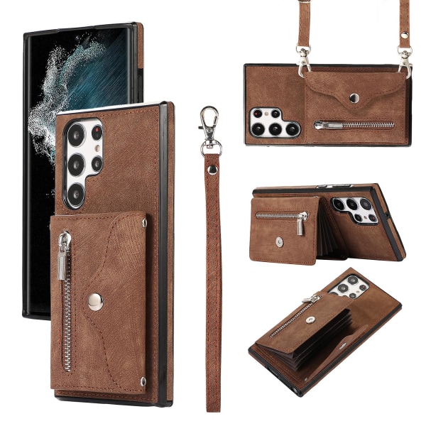 För Samsung Galaxy S22 Ultra 5g Pu-läder+tpu phone case Rfid-blockerande cover med stöd Brown