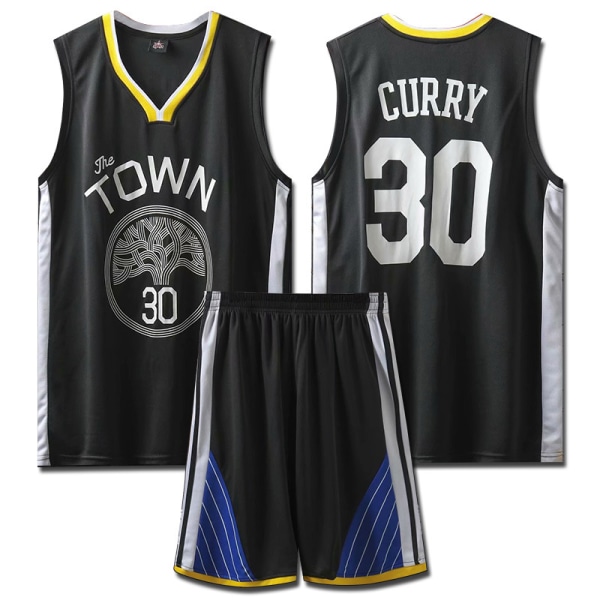 NBA Basketball Uniform GSW Black Suit-No. 30 Curry Children M/24 yards (130-140cm)