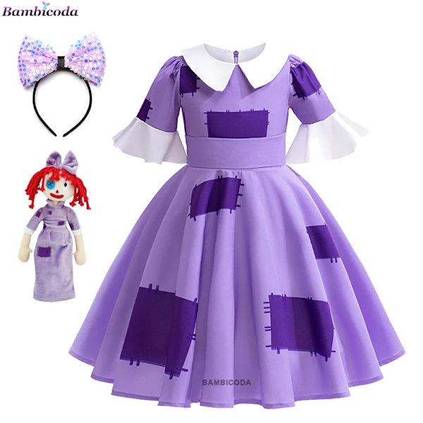 Pomni Cosplay-kostym Anime The Amazing Digital Circus tecknad uniform hatt handskar Halloween-fest för flickor pojkar barn kostymer 5T(120) b4