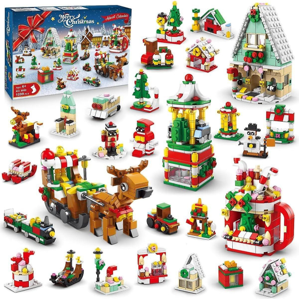 Barnadventskalender 2023 Byggstenar Julkalender, 24 dagars julkalender Santa Claus