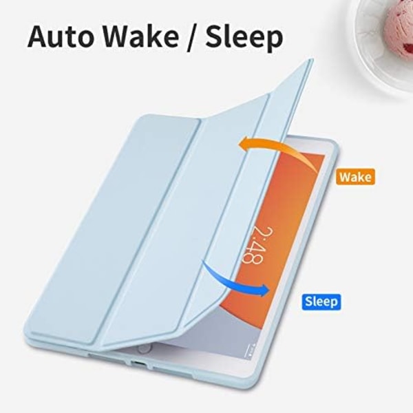GHINL iPad 9:e/8:e/7:e generationens case (2021/2020/2019) iPad 10,2- case med pennhållare [Sömn/vakna] Smal mjuk TPU baksida Smart Magneti Sky Blue