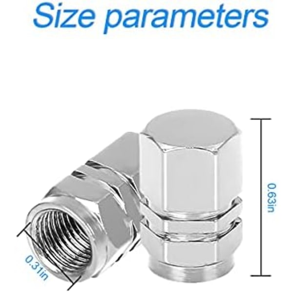 4 st Däckstamventilkåpor Hjulventilkåpor Bil Dammtät Cap, läckagesäkert luftskydd Passar bilar, lastbilar, cyklar, motorcyklar, cyklar Silver