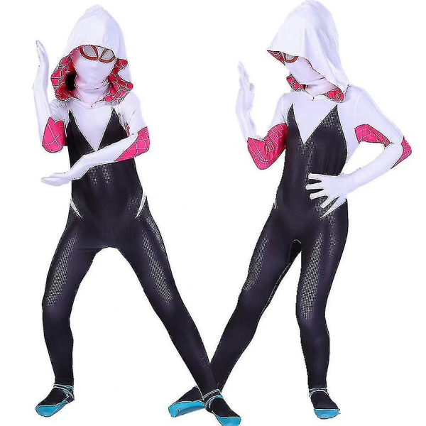 4-10 år Barn Flickor Spider Gwen Med Mask Cosplay Jumpsuit Kostym 5-6 Years