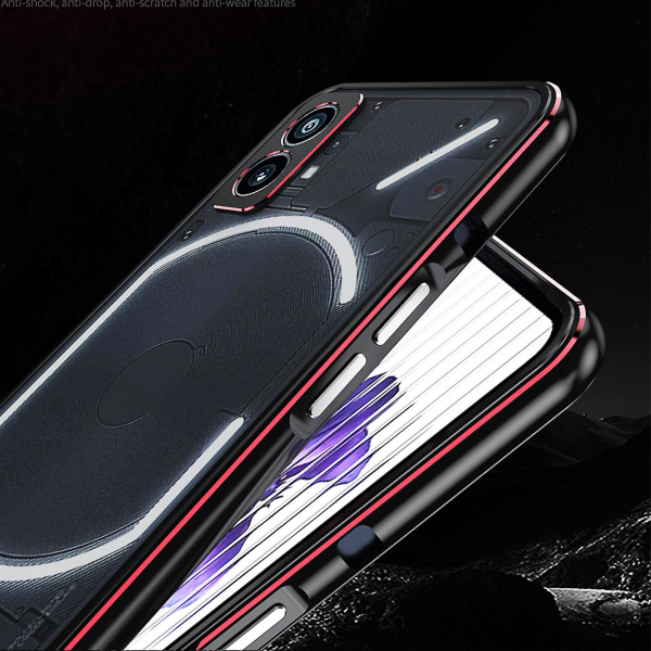 Case kompatibel Nothing Phone 2, aluminium smal metallram rustning med mjuk inre stötfångare för ingenting Phone 2 Black-Red For Nothing Phone 2