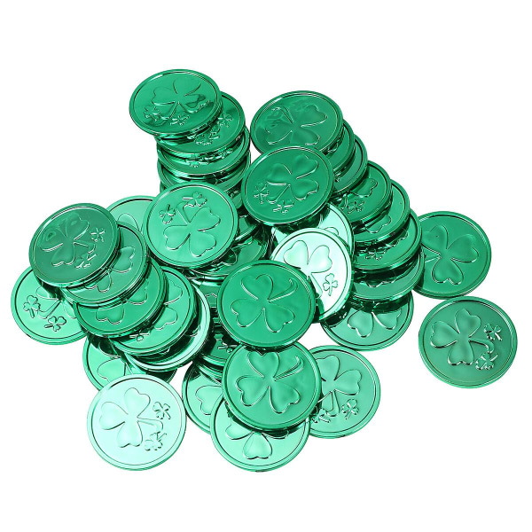 100st St. Patrick's Day Partyleksak Klövermyntleksak Rundklövermyntrekvisita Plast Shamrock-mynt Dekor för festbruk (grön) Green 3.2X3.2X0.2CM