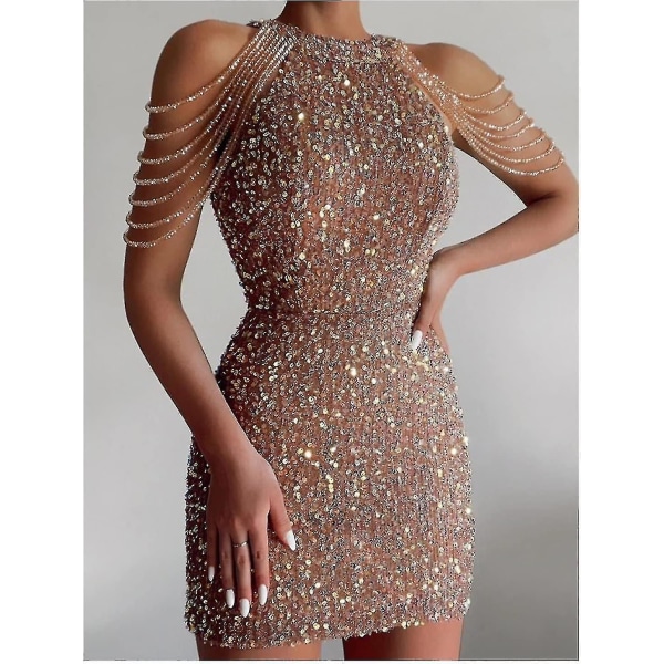 Off Shoulder Guld Paljettklänning Kort Party Bodycon Klänning Kvinnor Sexig Aftonklänning rosa S