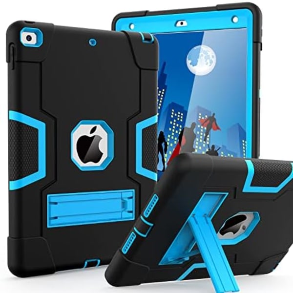 Cantis- case för ipad 9:e generationen/iPad 8:e generationen/iPad 7:e generationen, tunt, kraftigt stötsäkert, robust case med inbyggt A1-black+blue
