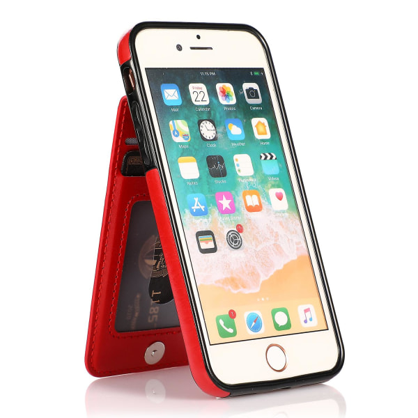 För Iphone 7 / 8 / Se (2020) / Se (2022) Korthållare Phone case Kickstand Pu Läder + Tpu cover Red