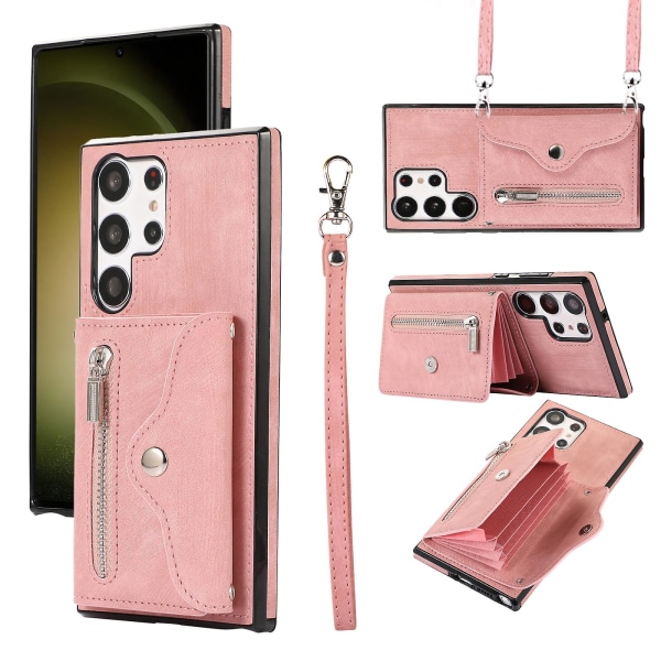 Stativskal för Samsung Galaxy S23 Ultra Rfid Blockerande kortväska Phone case Pu Läder+tpu cover Rose Gold