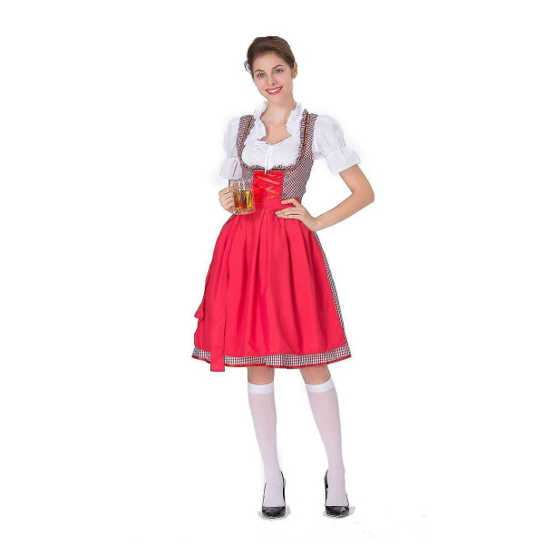 Kvinnors Oktoberfest Dräkt Tysk Dirndl Klänning Kostym Klänning Bayersk Karnevalsfest Red L