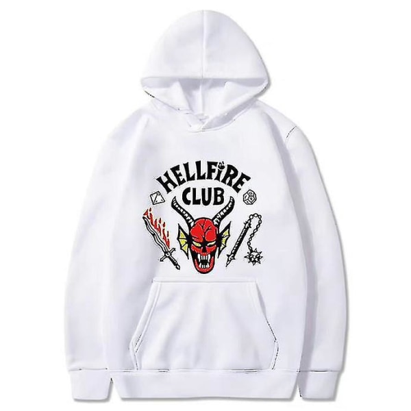 Stranger Things 4 Hellfire Club Luvtröja Långärmad Huvtröja Pullover Casual Outdoor Activewear Topp White 2XL