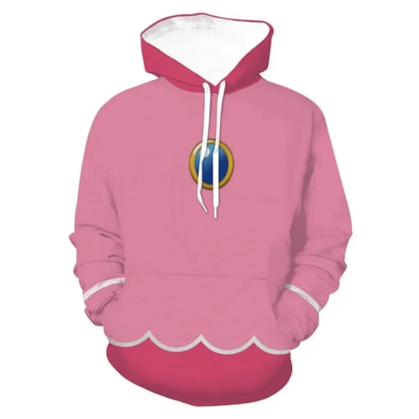 Super Bros 3D-tryckta hoodies för män, casual, löst sittande huvtröja för kvinnor, Peach Princess rosa sportkläder, Halloween cosplay-kostym XL Zipper style 4