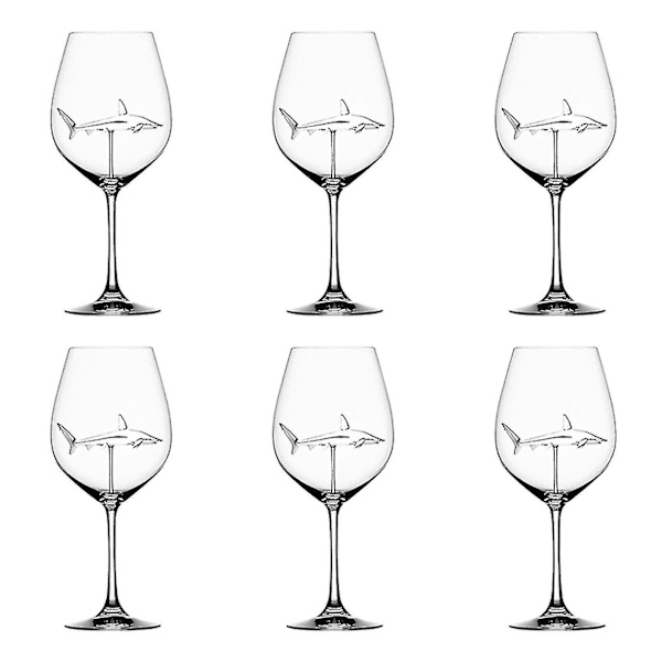 Rödvinsglas med haj inuti Bägare Glas klart glas Hem Bar Party 6pcs