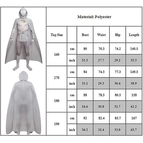 Herr Moon Knight Superhjälte Cosplay Party Kostym Jumpsuit+kappa+bälte+huvudbonader Outfits Set Presenter 170