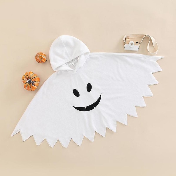 Halloween Barn Pojkar Flickor Kappa Vår Höst Huva Spöke Ansiktsmönster Kostymer Cosplay Rollspel Barn Semester outfit White 5T