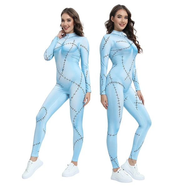 Halloween Berömd Film Sally Cosplay Klänning Fest Set Kostym Jul Kvinnor Jumpsuit Catsuit Zentai Bodysuit Gotiska Leggins M B142-450