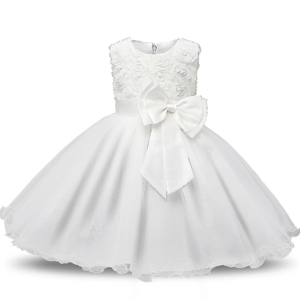 Blomsterflicka Bowknot Tutu Klänning För Barn Baby Prinsessa Bröllop Brudtärna Födelsedagsfest Pageant Dopklänningar 120cm Vit