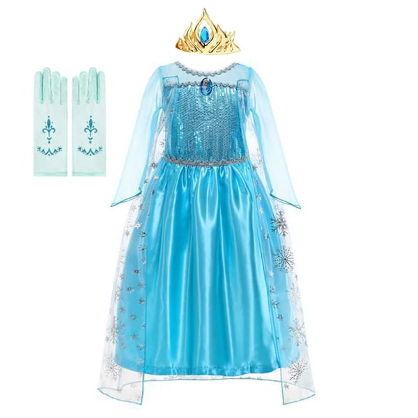 Disney Flickor Elsa Prinsessklänning för Långärmad Barn Födelsedag Cosplay Frozen Kostym Fancy 2024 Karneval Klä Upp Fest Kostym Elsa Dress Suit1 7-8Y (Size 140)