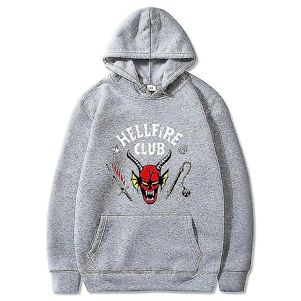 Stranger Things 4 Hellfire Club Luvtröja Långärmad Huvtröja Pullover Casual Outdoor Activewear Topp Light Grey XL