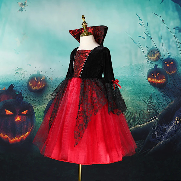 2024 Halloween Spöke Brud Flickor Lång Klänning Tulle Barn Lik Spöke Cosplay Kostym För Purim Karneval Fest Klänning Set F 8-9T