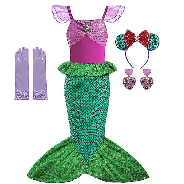 Disney Little Mermaid Ariel Prinsessdräkt Barnklänning För tjejer Cosplay Barn Karneval Födelsedagsfest Kläder Sjöjungfruklänning V 5T(size 120) 6pcs Mermaid Set