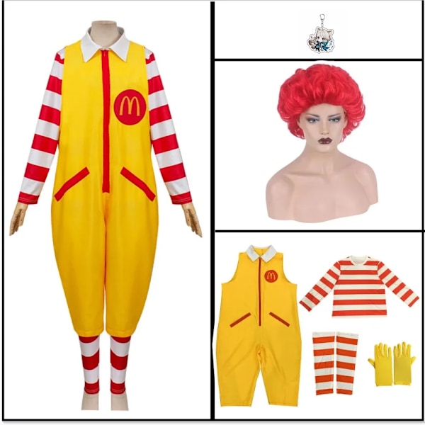 McDonald Cosplay Kostym Ronald Maskeradfest Sutra Clown Karaktär Vuxen Halloweenfest Rolig Kostym Scenkläder Peruk 150 A2