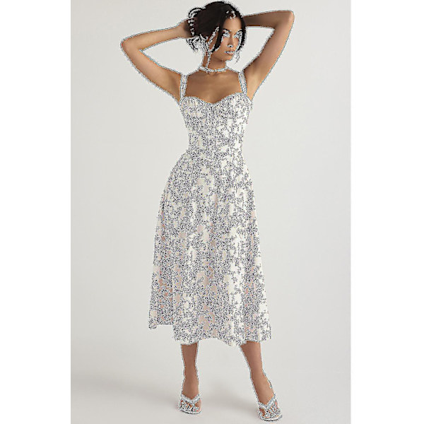 Kvinnor Blommig Boho Midi Bustier Kläder Dam Carmen Print Solklänning Sommar Beach Swing Kläder Lila Blomma Asia 2XL EU XL