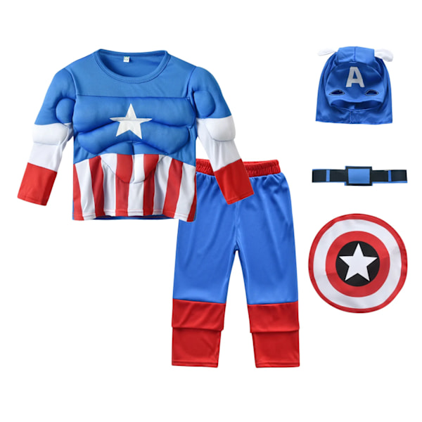 Marvel Captain America cosplay långärmad Kid Avengers muskelsuit Captain America barnkostym 130-140 Blue