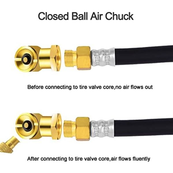 GODESON Ball Foot Air Chuck, 1/4&#34; FNPT Closed Flow däckchuck gjord av mässing, däckluftmunstycke för däckinflatormätare och luftkompressor( Ball Foot