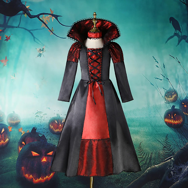 Flickor Prinsessa Kostym Barn Vampyr Spöke Brud Kläder Halloween Elegant Barn Cosplay Karneval Förklädnad Häxa Födelsedagsklänning Vampire Set 02 L(6-7T)