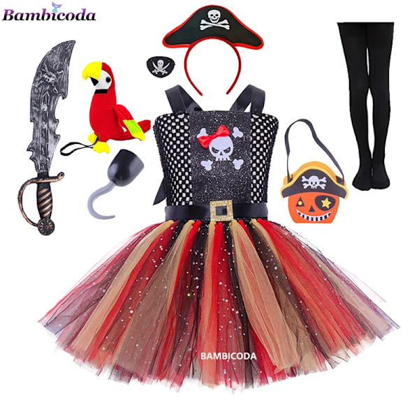 Barn Piratdräkter Flickor Barn Fantasia Infantil Maskeraddräkt Cosplay Kläder Halloween Karneval Fest Flickor Barnklänningar XL(8-9Y) a7-2