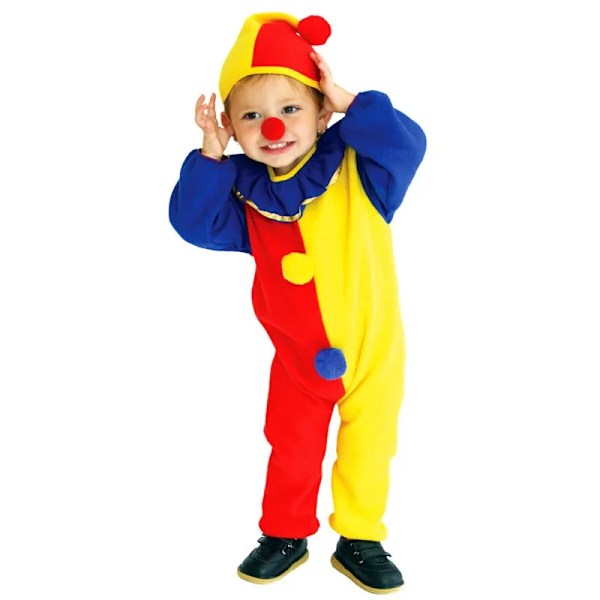 Halloween Cosplay Kostym Barn Clown Kläder Overall +Hatt+Näsa 3st S 90-110cm A1